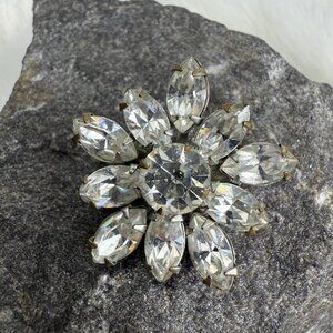 Vintage Rhinestone Flower Brooch Prong Set 1.25"